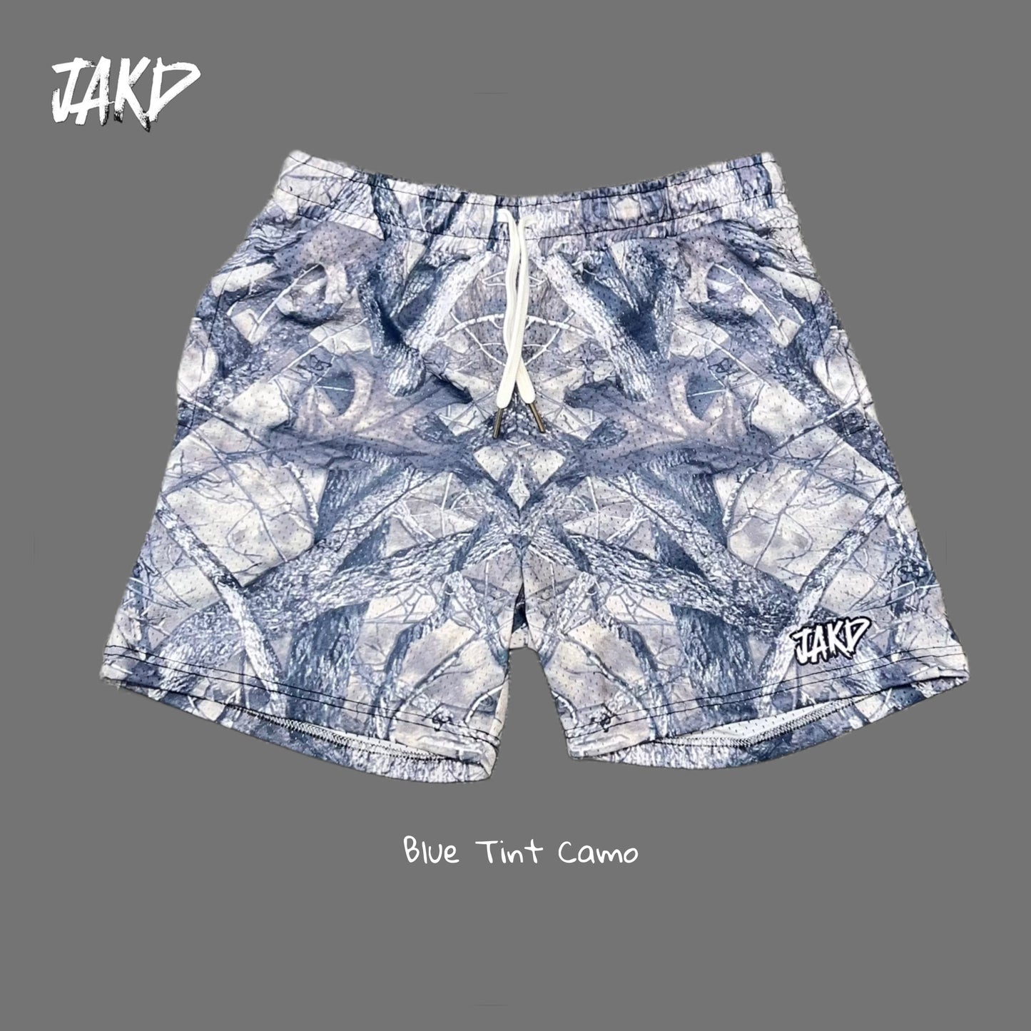 BLUE TINT CAMO 5" INSEAM MESH SHORTS
