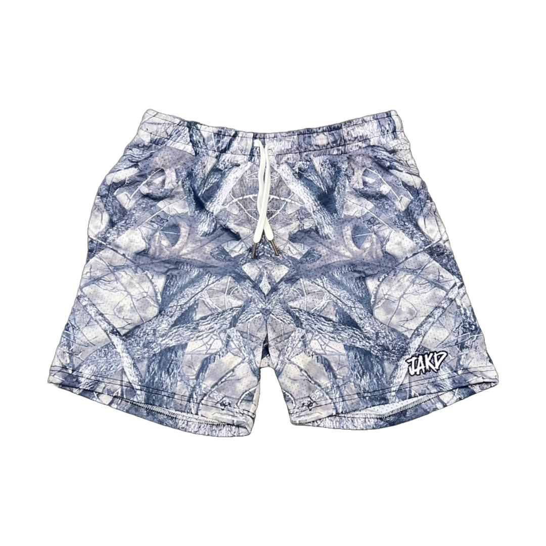 BLUE TINT CAMO 5" INSEAM MESH SHORTS